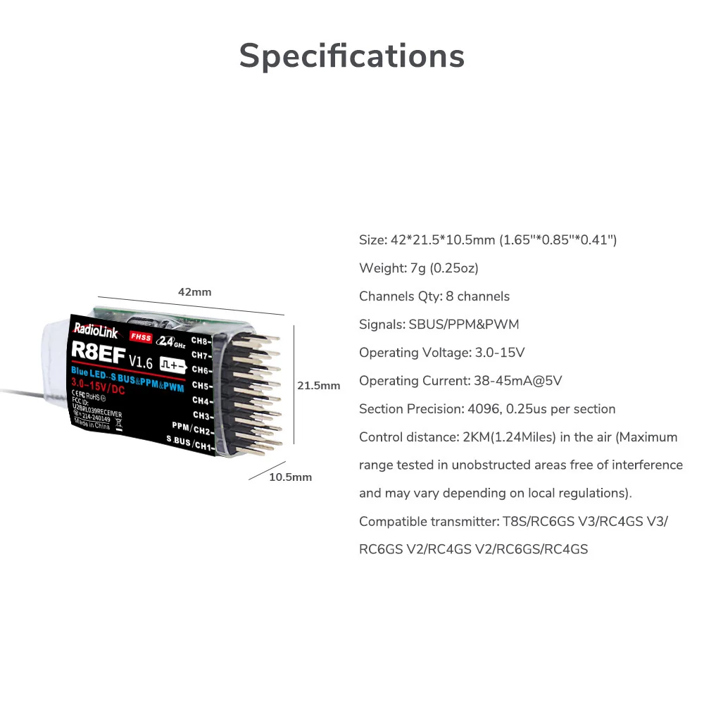 Radiolink R8EF 受信機 2.4G 8チャンネル - Receiver Sbus 8Ch のレビューと価格